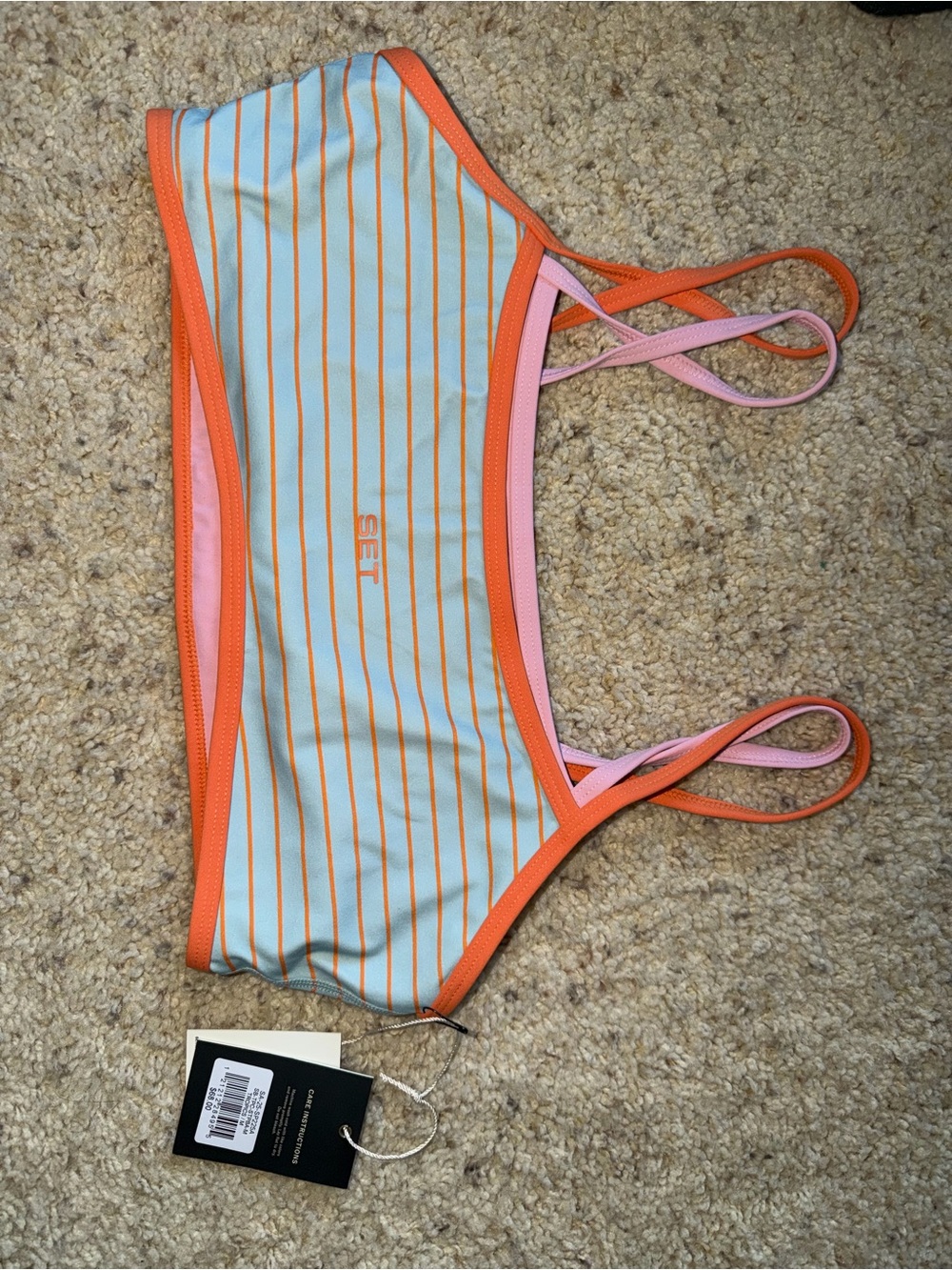 SET Active Striped Light Blue & Coral Sports Bralette - Picture 6 of 8